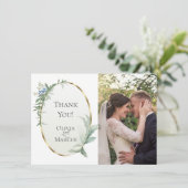 Carte De Remerciements Photo de mariage | Feuilles tropicales élégantes m (Debout devant)