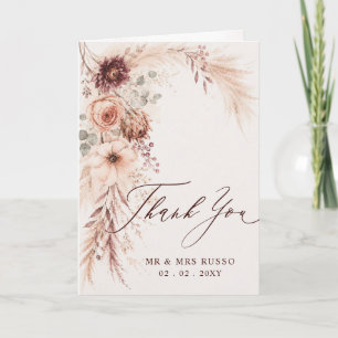 Carte De Remerciements Photo de mariage floral automnal Pampas Bourgogne