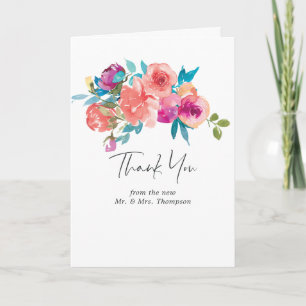 Carte De Remerciements Photo de mariage floral Coral et Fandango