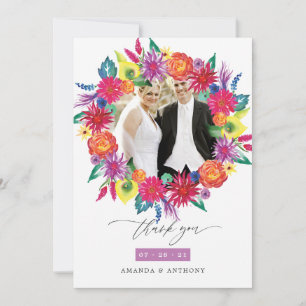 Carte De Remerciements Photo de mariage Floral Fiesta aquarelle