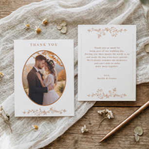 Carte De Remerciements Photo de mariage floral français orange cuivre vin