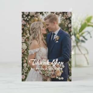Carte De Remerciements Photo de mariage floral Pivoine Rose Poussiéreuse