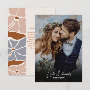 Carte De Remerciements Photo de mariage floral rétro boho chic