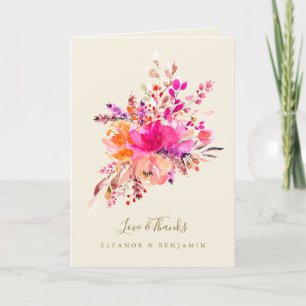 Carte De Remerciements Photo de mariage floral rose avec message personna