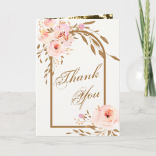 Carte De Remerciements Photo de mariage floral rose romantique et or