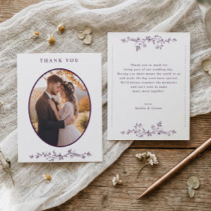 Carte De Remerciements Photo de mariage floral vintage foncé violet franç