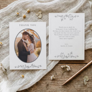 Carte De Remerciements Photo de mariage floral vintage victorien gris fra
