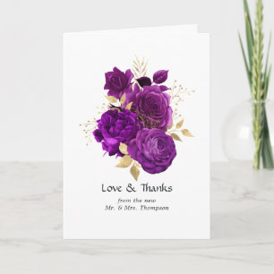 Carte De Remerciements Photo de mariage floral vintage violet et or