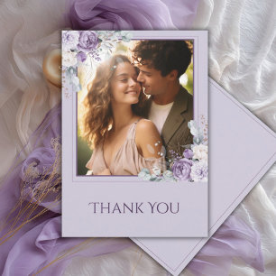 Carte De Remerciements Photo de mariage floral violet élégant