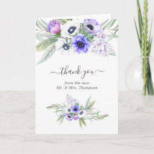 Carte De Remerciements Photo de mariage floral violet pastel