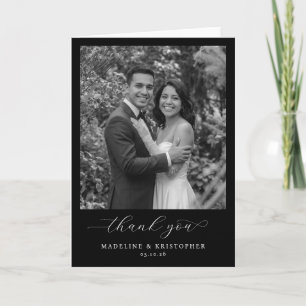 Carte De Remerciements Photo de mariage formelle en noir et blanc chaud
