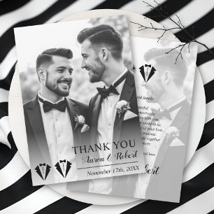 Carte De Remerciements Photo de mariage gay de deux mariés en smoking noi