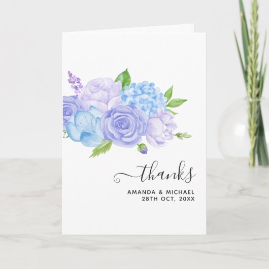 Carte De Remerciements Photo de Mariage Hydrangea Blue et Light Lavender (Devant)