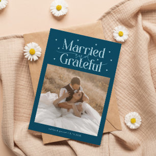 Carte De Remerciements Photo de mariage Mariés & Grateful Teal