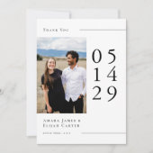 Carte De Remerciements Photo de mariage minimaliste noir et blanc moderne (Devant)
