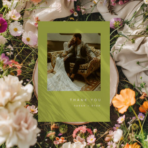 Carte De Remerciements Photo de mariage minimaliste vert citron