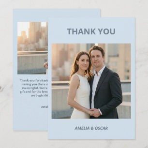 Carte De Remerciements Photo de mariage moderne bleu froid personnalisé