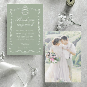 Carte De Remerciements Photo de mariage moderne classique français vert s
