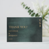 Carte De Remerciements Photo de mariage moderne Emerald Green Black Elega (Debout devant)