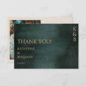 Carte De Remerciements Photo de mariage moderne Emerald Green Black Elega (Devant / Derrière)