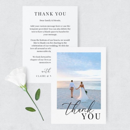 Carte de remerciements photo de mariage moderne et