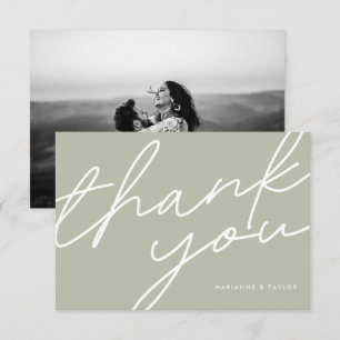 Carte De Remerciements Photo de Mariage moderne Sage Green Calligraphy