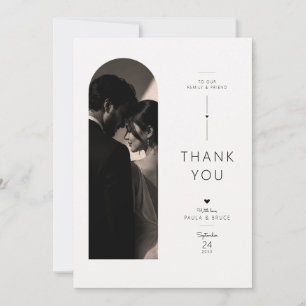 Carte De Remerciements Photo de mariage noir et blanc à arche fendue mode