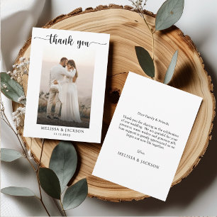 Carte De Remerciements Photo de mariage noir et blanc avec écriture moder