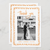 Carte De Remerciements Photo de mariage orange français dessiné à la main (Devant / Derrière)