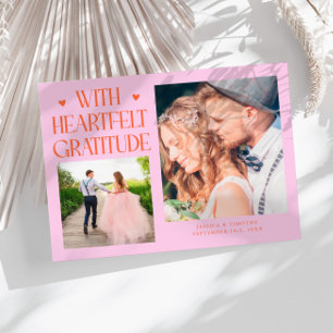 Carte De Remerciements Photo de mariage orange rose avec gratitude sincèr