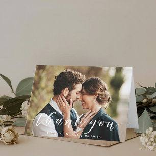 Carte De Remerciements Photo de mariage plié écriture manuscrite moderne