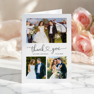 Carte De Remerciements Photo de mariage pliée avec écriture de cœur d'amo