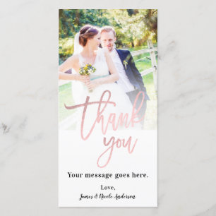 Carte De Remerciements Photo de mariage remerciement rose gold rose