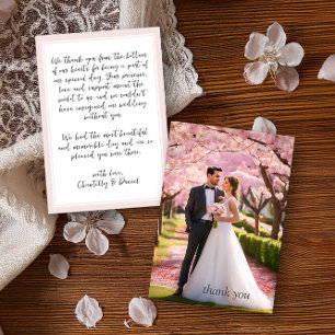 Carte De Remerciements Photo de mariage rose et blanc