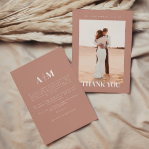 Carte De Remerciements Photo de mariage rose poudré minimaliste moderne
