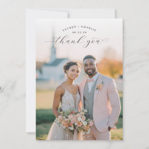 Carte De Remerciements Photo de mariage rose sincère