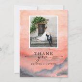 Carte De Remerciements Photo de mariage rustique aquarelle de coucher de  (Devant)