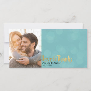 Carte De Remerciements Photo de mariage sarcelle et or Amour et remerciem