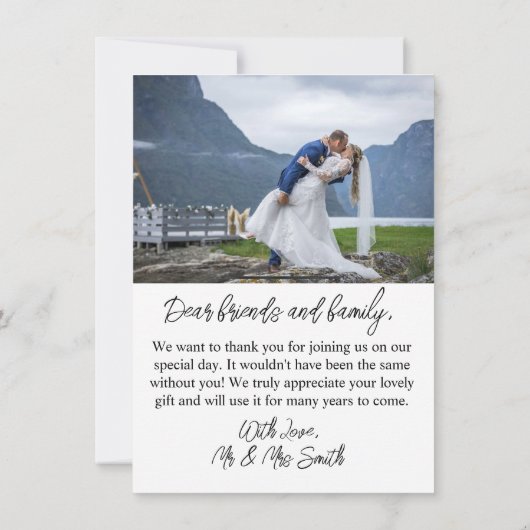 Carte de remerciements photo de mariage simple et (Dos)