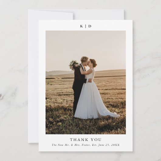 Carte De Remerciements Photo de mariage simple noir et blanc élégant (Devant)