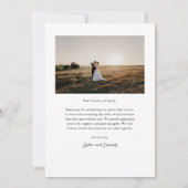 Carte De Remerciements Photo de mariage simple noir et blanc élégant (Dos)