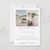 Carte de remerciements photo de mariage sur la pla (Devant)