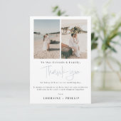 Carte de remerciements photo de mariage sur la pla (Debout devant)