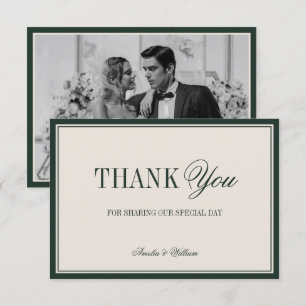 Carte De Remerciements Photo de mariage vert émeraude intemporel à l'anci