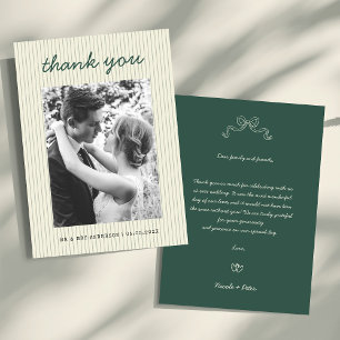 Carte De Remerciements Photo de mariage vintage avec rayures vertes manus