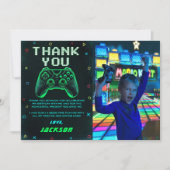 Carte De Remerciements Photo de naissance avec jeu vidéo d'arcade vert né (Devant)