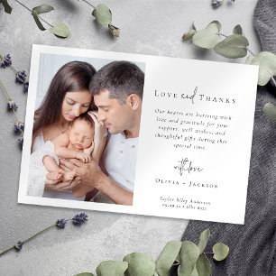 Carte De Remerciements Photo de naissance de nouveau-né avec lettres à la