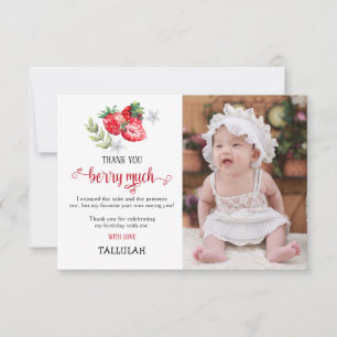 Carte De Remerciements Photo de naissance Strawberry 'Merci beaucoup'