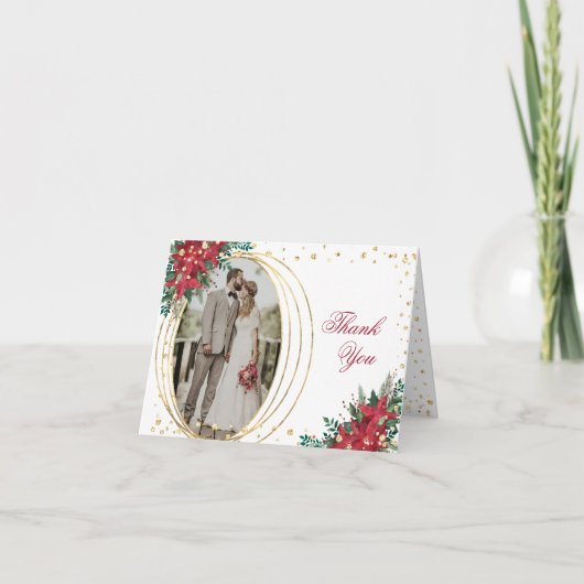 Carte De Remerciements Photo de Noël de Poinsettia (Devant)