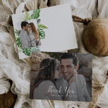 Carte de remerciements photo de palme sauvage<br><div class="desc">Ce carte de remerciements de photo sauvage de palmiers tropicaux est parfait pour un mariage simple. Le design comprend un éventail exotique de feuilles de bananiers d'aquarelle verte,  fougères,  feuillage,  plantes botaniques et verdure pour une sensation tropicale estivale. Personnalisez avec 2 photos,  et votre nom de famille.</div>